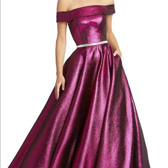 Mac Duggal off shoulder raspberry gown prom - Picture 2 of 15